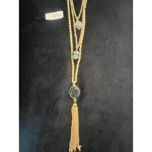 Carol Duplaise Goldtone & Black Crystal Three Tier Necklace with Golden Tassel
